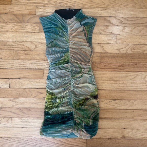 Zara Mesh Ruched Bodycon Mini Dress - Picture 2 of 4